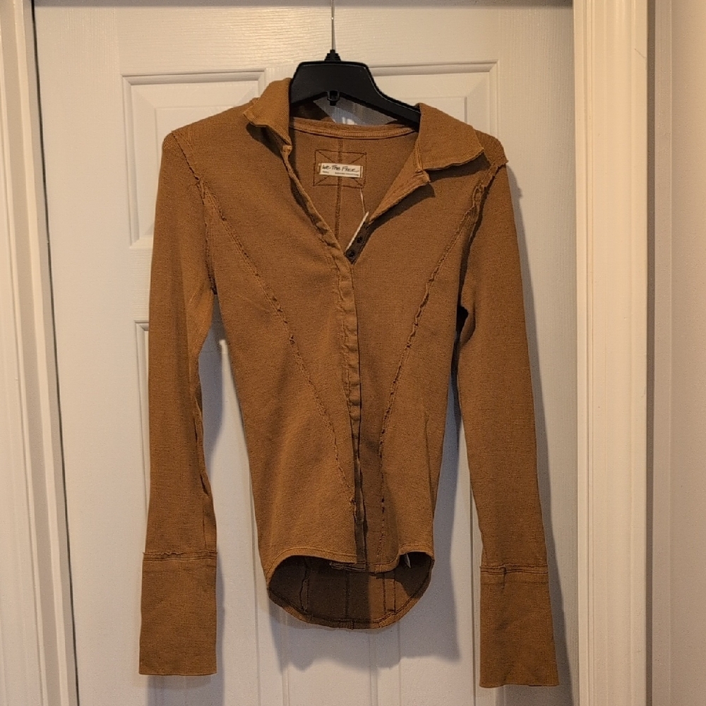 Free People Brown Button-Up Top